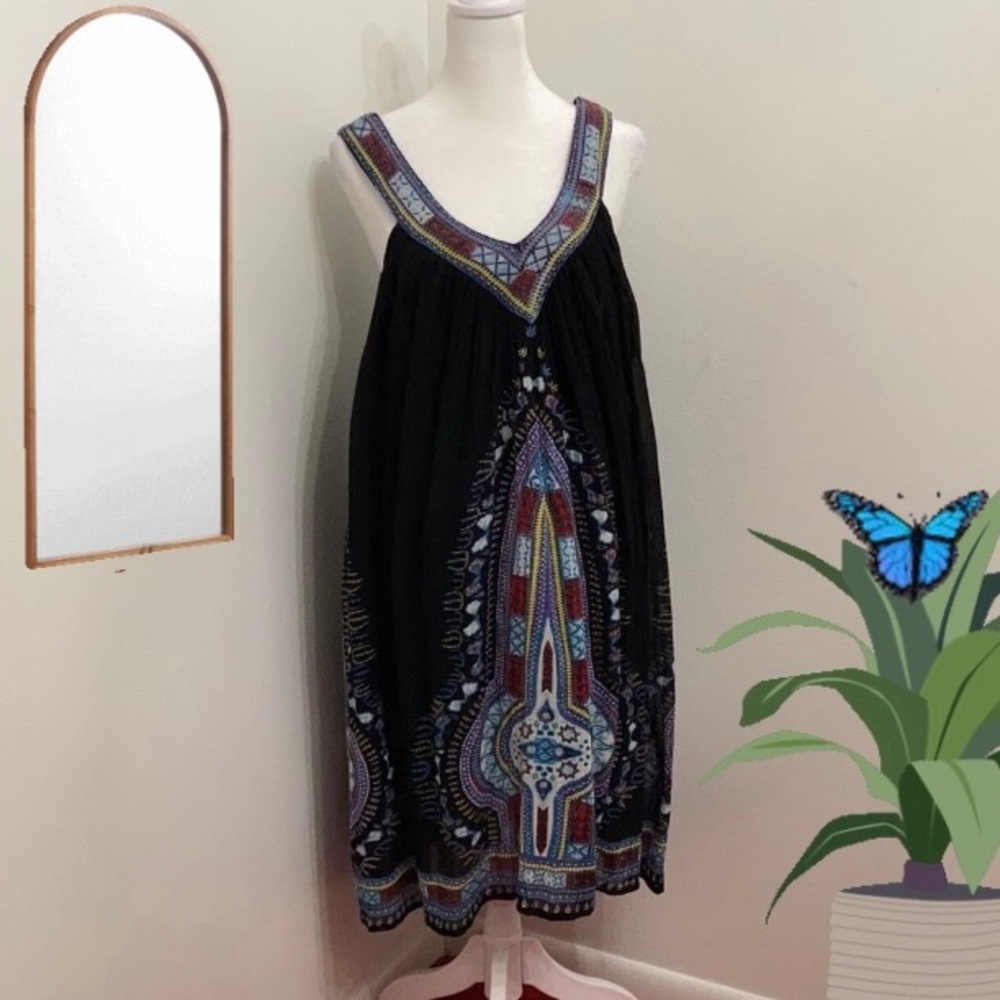 EC Lapogee Black & Multicolor Rayon Midi Dress Plus Size 2X